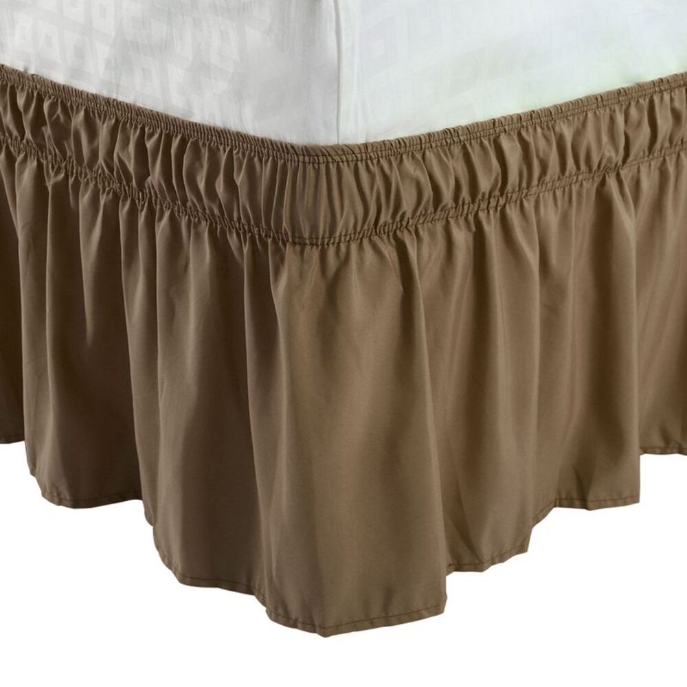 Bed Skirt Wrap Around Ruffle Bedskirt with 15 Inch Drop Twin Size Brown